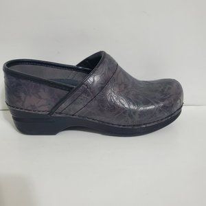 Dansko XP Professional Clog gray Tooled leather embossed paisley slip on